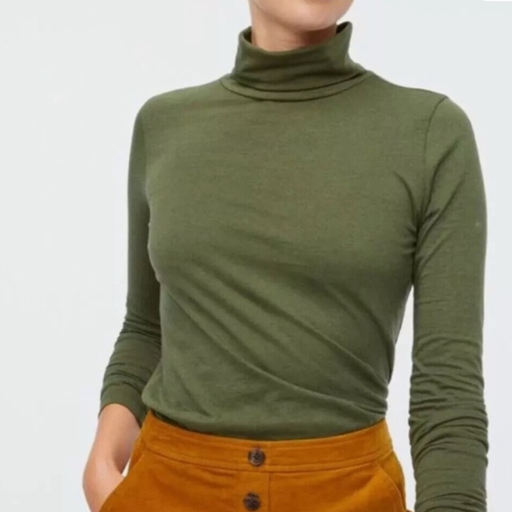 NWT JCrew Tissue Turtleneck long sleeve in heathered olive green